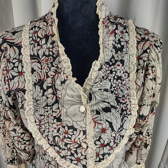 213 by Michelle Kim Multicolor Long Lace Sleeve Victorian Inspired Blouse Sz S - Picture 2 of 15